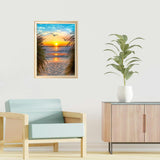 NPCSWXQ Sunset on The Beach Diamond Art Kits for Adults, Seaside Reeds 5D Diamond Dots Kits for Adults Beginners, DIY Full Drill Paint Art Kits for Home Wall Bedroom or Office Decor Gift 12x16Inch NPCSWXQ