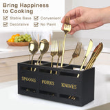 Ayiaren Wooden Cutlery Silverware Holder Flatware Utensil Caddy Black Utensil Holder for Kitchen Counter Wood Silverware Caddy Organizer for Table Countertop Spoon Knife and Fork Holder for Parties Ayiaren