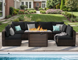 TANGJEAMER Patio Furniture Set 7 Pieces with 44" Fire Pit Table, Rattan Outdoor Sectional Conversation Sets, All Weather Outdoor Furniture Set with Cushions for Garden Lawn Balcony Porch Deck Black TANGJEAMER