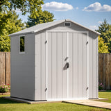 Patiowell 6x6 FT Outdoor Storage Shed with Floor - Resin Tool Shed with Lockable Door & 2 Windows, Easy Assembly for Garden, Backyard, Lawn Equipment, Light Grey Patiowell