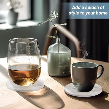Acejoz Drink Coasters with Holder for Coffee Table, Absorbent Coaster Sets of 6, Marble Style Ceramic Coaster for Wooden Table, Suitable for Kinds of Cups, Home Decor, 4 Inches Acejoz