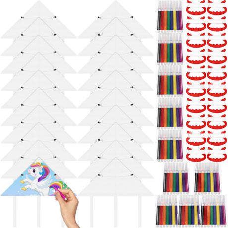 Honoson 20 Pieces DIY Blank Kite with Watercolor Pens and String 20 Inch Kids Making Craft Kits Decorating Coloring Kite Party Pack for Boys Girls Outdoor Games and Activities(Blank Style) Honoson