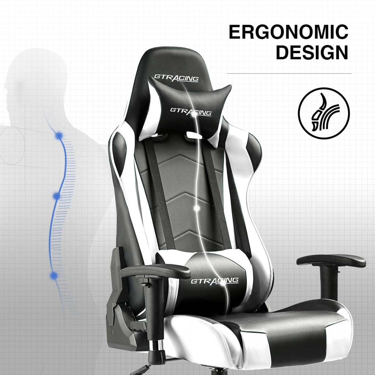GTRACING Gaming Chair Racing Office Computer Ergonomic Video Game Chair Backrest and Seat Height Adjustable Swivel Recliner with Headrest and Lumbar Pillow Esports Chair (White) GTRACING