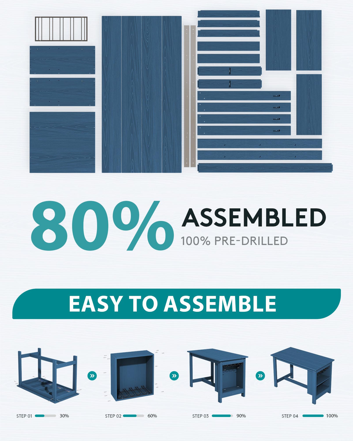 SERWALL Outdoor Bar Table, All Weather HDPE 36" Counter Height Dining Table with Storage and Wine Rack for Patio, Garden, Backyard, Balcony, Poolside, Blue SERWALL