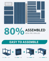 SERWALL Outdoor Bar Table, All Weather HDPE 36" Counter Height Dining Table with Storage and Wine Rack for Patio, Garden, Backyard, Balcony, Poolside, Blue SERWALL