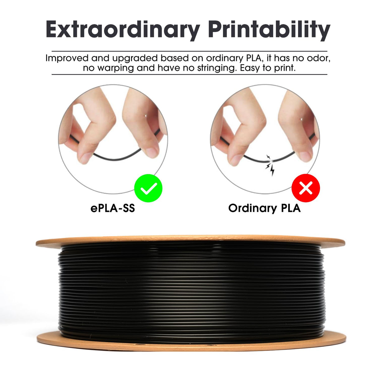 eSUN PLA Basic Filament 1.75mm, 3D Printer Filament High Speed PLA for Fast Printing, 1KG Spool (2.2 LBS) 3D Printing Filament for High Speed 3D Printers, Black eSUN