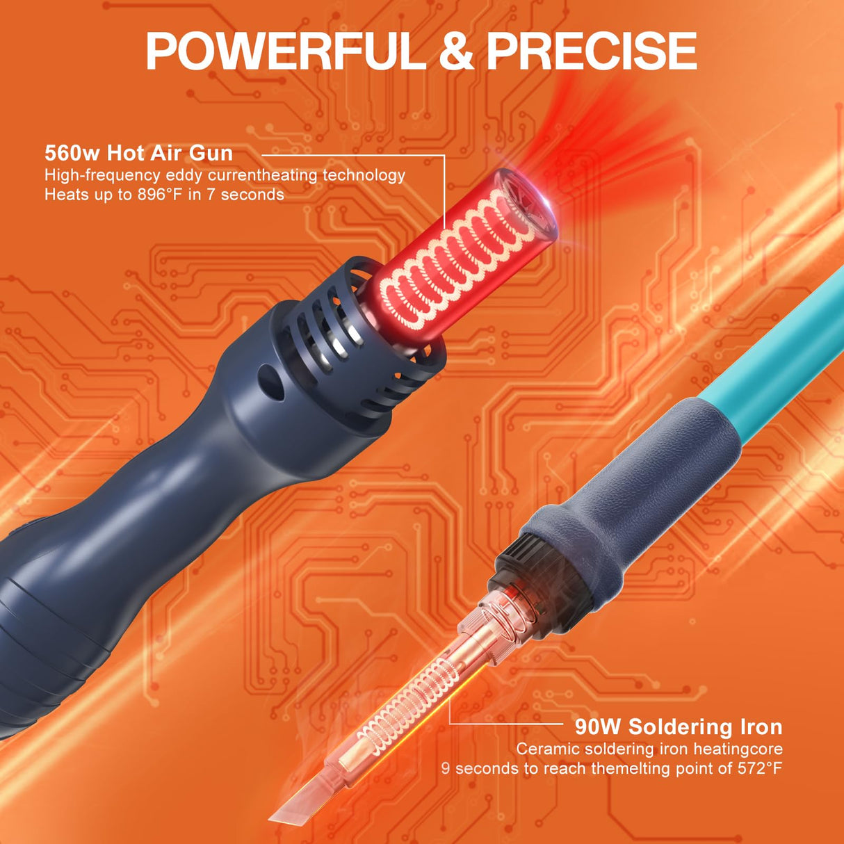 BAKON 882 2-In-1 SMD Hot Air Rework and Soldering Station with LCD Display,°F /°C,Auto Sleep & Standby,Digital Correction, Solder Wire, Tips,Tweezers, Nozzles,Solder Sucker BAKON
