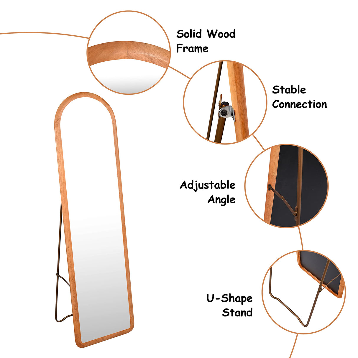 COZAYH Arched Full Length Mirror with Stand, Fully Assembled Dressing Wall-Mounted Mirror, Floor Mirror Solid Wood Frame, Large Body Mirror for Bedroom, Bathroom, Living Room Decor 60"×16" COZAYH