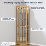 Trygoal Lighted 3-Side Glass Display Curio Cabinet, Accent Wooden Corner Cabinet with Elegant Glass Door, Wooden Storage Display Case for Living Room, Dining Room, Light Oak Trygoal