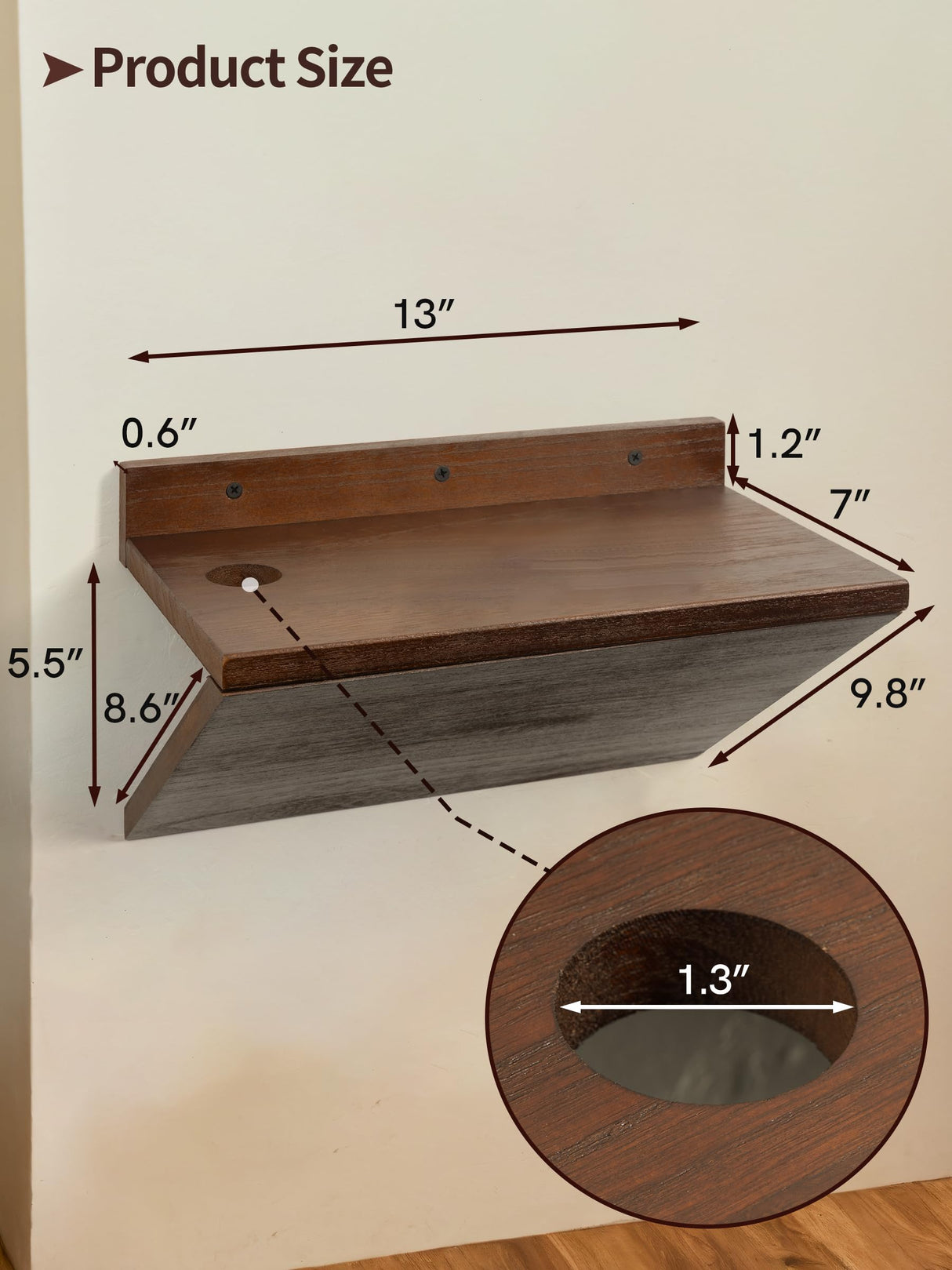 Sivapleso Floating Nightstand Set of 2, Walnut Wood Floating Bedside Tables Small Wall Mounted Nightstand Z-Shape Hanging Night Stands for Bedroom Sivapleso