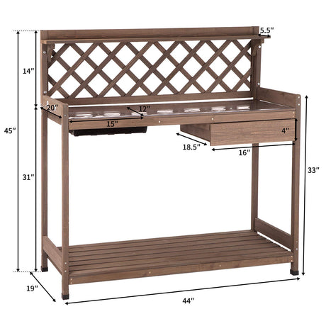 GUTINNEEN Potting Bench Garden Table for Plants Outside Outdoor Wooden Garden Work Bench with Sink Storage PVC Layer Drawer Shelf Hook for Gardening GUTINNEEN