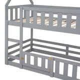LZ LEISURE ZONE Grey Twin Over Twin Bunk Bed with House Design, Safety Fence, and Playful Door LZ LEISURE ZONE