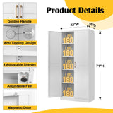 Kitchen Pantry Cabinet,71”White Metal Pantry Storage Cabinet with Doors and 4 Adjustable Shelves,Kitchen Cabinet with 2 Gold Handles,Tall Cabinet for Livingroom,Pantry, Bathroom,Kitchen SteeLoong