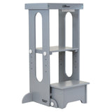 Little Partners Learning Tower Toddler Tower, Explore 'N Store Montessori Kitchen Tower for Cooking and Learning, 22.28" L x 19.56" W x 33.50" H, Ages 2 to 6 (Silver Drop) Little Partners