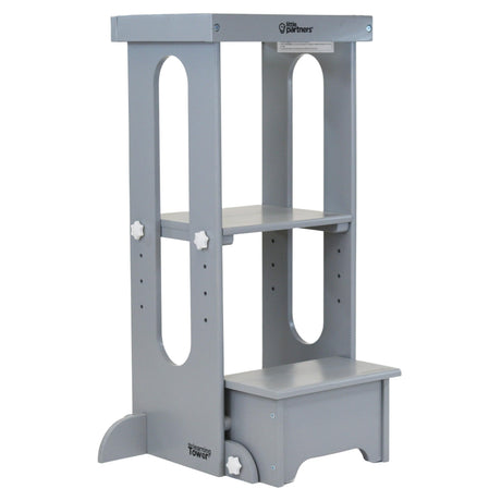 Little Partners Learning Tower Toddler Tower, Explore 'N Store Montessori Kitchen Tower for Cooking and Learning, 22.28" L x 19.56" W x 33.50" H, Ages 2 to 6 (Silver Drop) Little Partners