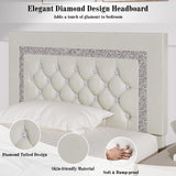 Twin Bed Frame with Diamond Tufted Headboard, Faux Leather Upholstered Bed with Wooden Slats Support, No Box Spring Needed, Mattress Foundation, Easy Assembly, Cream BarnFurin