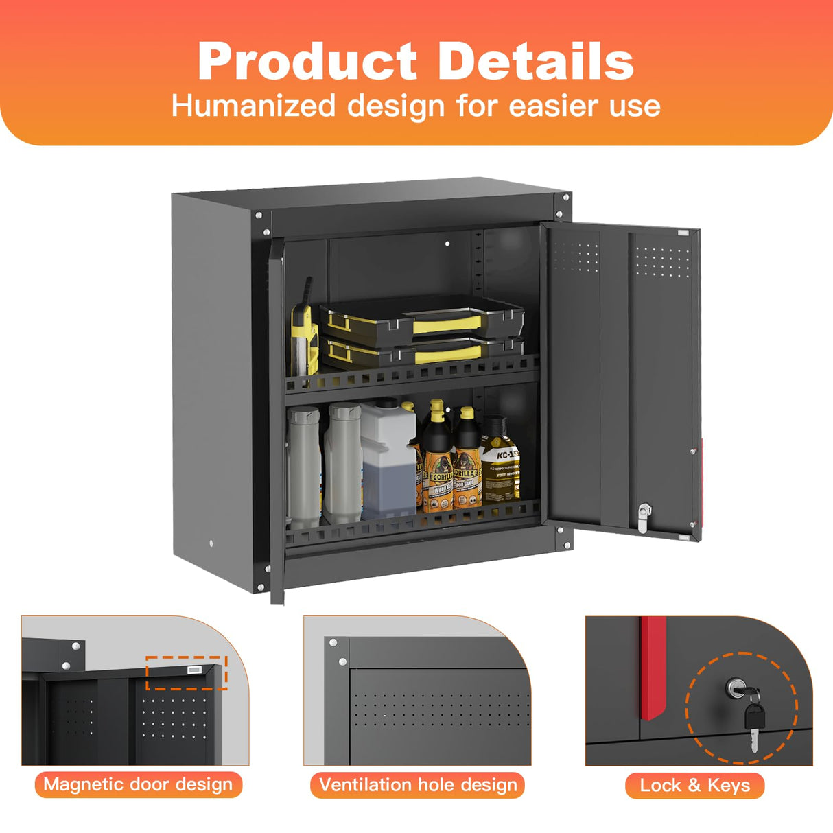 Kelueo Garage Wall Cabinet, Metal Wall Cabinet with Lockable Doors,26" Tall Wall Cabinet with Adjustable Shelf,Garage Storage Cabinets Shelf with Anti-Fall Rails for Garage,Storage Room Kelueo