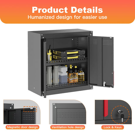 Kelueo Garage Wall Cabinet, Metal Wall Cabinet with Lockable Doors,26" Tall Wall Cabinet with Adjustable Shelf,Garage Storage Cabinets Shelf with Anti-Fall Rails for Garage,Storage Room Kelueo