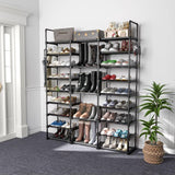 Piggy-G 9 Tiers Shoes Rack for Entryway, Shoe Organizer with Hook Rack, Shoe Storage Shelf Organizer Stackable Long Shoe Shelf for Hallway Entryway, Closet, Garage, Bedroom, Cloakroom Piggy-G