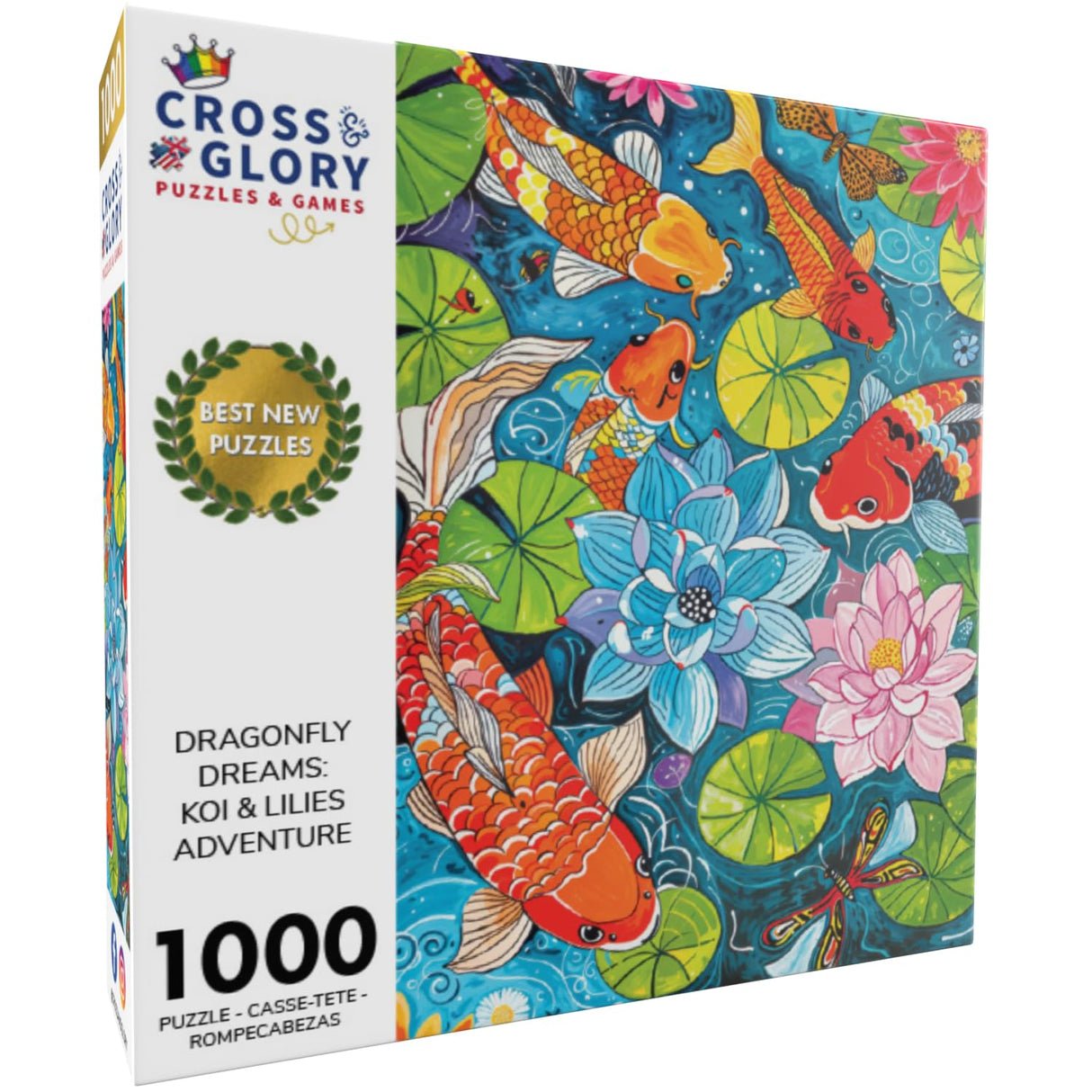Cross & Glory - Dragonfly Dreams: Koi & Lilies Adventure - 1000 Piece Jigsaw Puzzle for Adults | Unique Nature-Themed | Vibrant Art Cross & Glory