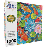 Cross & Glory - Dragonfly Dreams: Koi & Lilies Adventure - 1000 Piece Jigsaw Puzzle for Adults | Unique Nature-Themed | Vibrant Art Cross & Glory