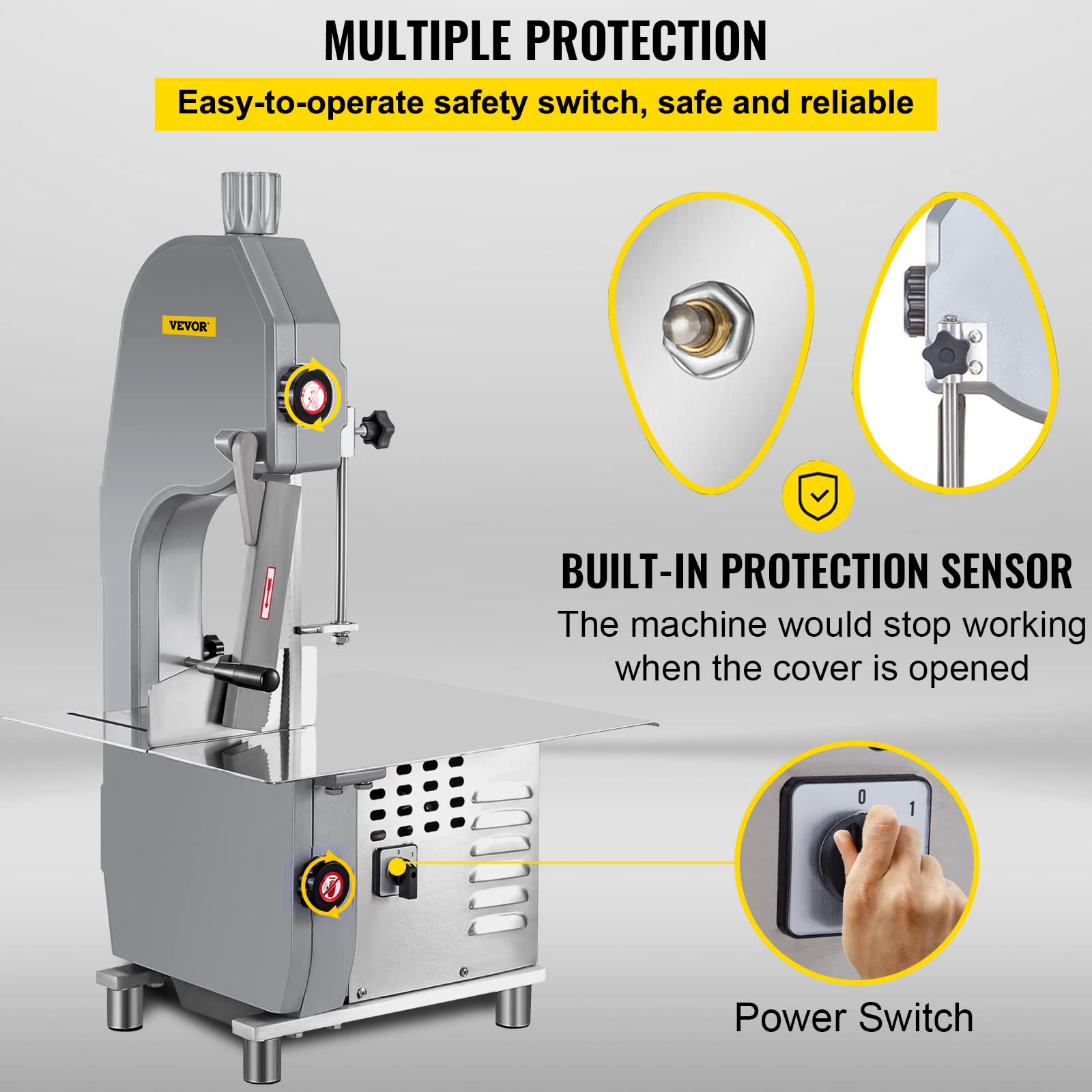 VEVOR 110V Bone Saw Machine, 1500W Frozen Meat Cutter, 2.1HP Butcher Bandsaw, Thickness Range 4-180mm, Max Cutting Height 215mm, Worktable 19.3x17.3inch, Sawing Speed 19m/s, Equipped with 6 S - WoodArtSupply