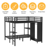 KT Rolster Bunk Bed Frame with Built-in Wardrobe King Over Twin XL Size, Metal Loft Bed with Foldable Desk and Storage Shelf, Black Bunk Beds King Size for Adults Teen Kids, No Box Spring Needed KT Rolster