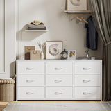 OURPIC Dresser for Bedroom with 9 Drawers, 55 Inch White Dresser TV Stand for 55, 60, 65 Inch TV, Wood Top and Side, Fabric Drawers, Storage, Dressers for Closet, Living Room, Hallway, Entryway OURPIC