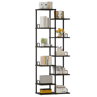 10 Tier Tree Bookshelf Tower Metal Spine Bookcase Industrial Bookshelves Tall Narrow Books Organizer Floor Standing Ladder Book shelf for Living Study Room Office Bedroom Corner Display black HBC506B