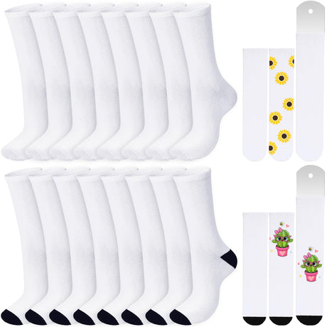 Vabean 16 Pairs Sublimation Socks Blanks 15.7 Inch Heat Transfer Polyester Socks with Sublimation Sock Jig for Adult Youth Vabean