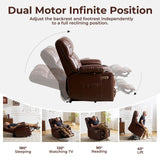 Dual Motor Power Lift Recliner Chair for Elderly with Massage and Heat, Oversized Lift Chair with Arm Storage, Lay Flat Lift Recliner for Adults, Big Tall, Infinite Position, Brown Rhevoy