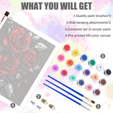 Lxmsja Red Roses Paint by Numbers Kit for Adults, Silver Leaves Acrylic Paint by Numbers for Adults Beginner, DIY Craft Supplies Oil Painting Kits for Home Wall Decor 16x20 inch (No Frame) Lxmsja