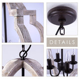 VILUXY Farmhouse Wood Chandelier Geometric Lantern Pendant Light 4-Light for Indoor Kitchen Island Dining Living Room Foyer VILUXY