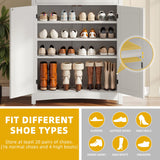 DWVO 5-Tier Shoe Storage Cabinet, Farmhouse Shoes Rack Cabinet with Adjustable Shelf, 43" Tall Shoe Organizer with Drawer & Doors for Entryway Hallway Living Room Closet (White) DWVO