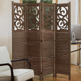 Room Divider Wood Carved Wall Divider Indoor Folding Portable Partition Screen for Home Office Garden Terrace - 4 Panel, 67 * 60inch (Dark Brown) Svimi