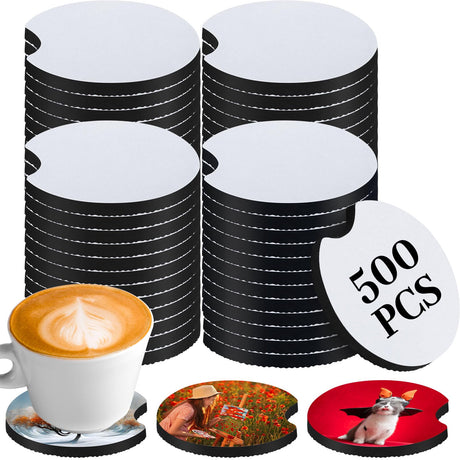 Sliner 500 Pcs 2.75 Inch Sublimation Blanks Car Coaster Sublimation Coasters Blanks Circular Opening Neoprene Absorbent Car Cup Holder Coaster for Thermal Sublimation DIY Crafts Painting Heat Transfer Sliner