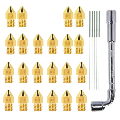 ACROSSXD MK8 Nozzles 22 pcs 3D Printer Brass Nozzles 0.2mm, 0.4mm,0.6mm, 0.8mm, 1.0mm CR-10 Nozzle with DIY Tools and Metal Storage Box for CR-8 / CR-10 / Ender 3 / Ender 3S / 5/6 and so on…