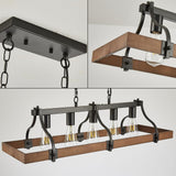 Feohak Farmhouse Chandeliers for Dining Room, 5-Light Rustic Kitchen Island Light Fixture, Wood Linear Industrial Black Rectangular Ceiling Feohak