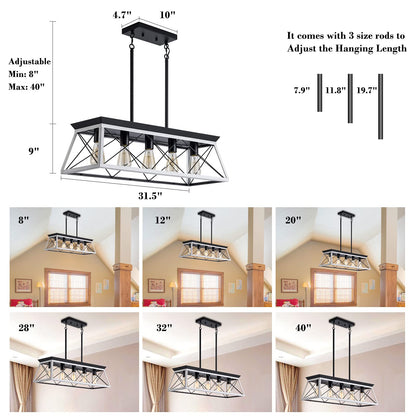 XIPUDA 5-Light Pendant Lights Fixture, Farmhouse Chandeliers for Dining Room, Rustic Island Lights for Kitchen, Rectangular Chandelier Rustic Farmhouse Light Fxiture