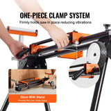 VEVOR Miter Saw Stand, 93in Collapsible Miter Saw Stand with Integral Mounting Bracket Clamp, Height and Length Adjustable, 500lbs Load Capacity with Wheels Portable Compact Folding Miter Saw Stand VEVOR