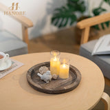 Hanobe Candle Plate Holder Tray: Round Wooden Decorative Candle Plate Small Farmhouse Table Centerpiece Rustic Wood Tealight Pillar Trays for Christmas Wedding Halloween Home Decor Hanobe