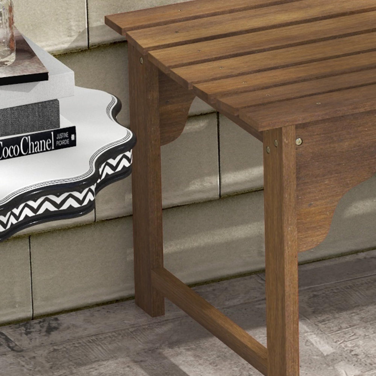 Outsunny Wooden Garden Bench, Outdoor Park Bench with Slatted Seat, Backless Front Porch Bench with Curved Seat for Conservatory, Garden, Poolside, Deck, Teak Outsunny