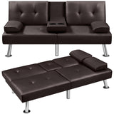 Yaheetech Convertible Sofa Adjustable Couch Sleeper Modern Faux Leather Home Reversible Loveseat, Removable Armrests, 3 Angles, 772lb Capacity, Espresso Yaheetech