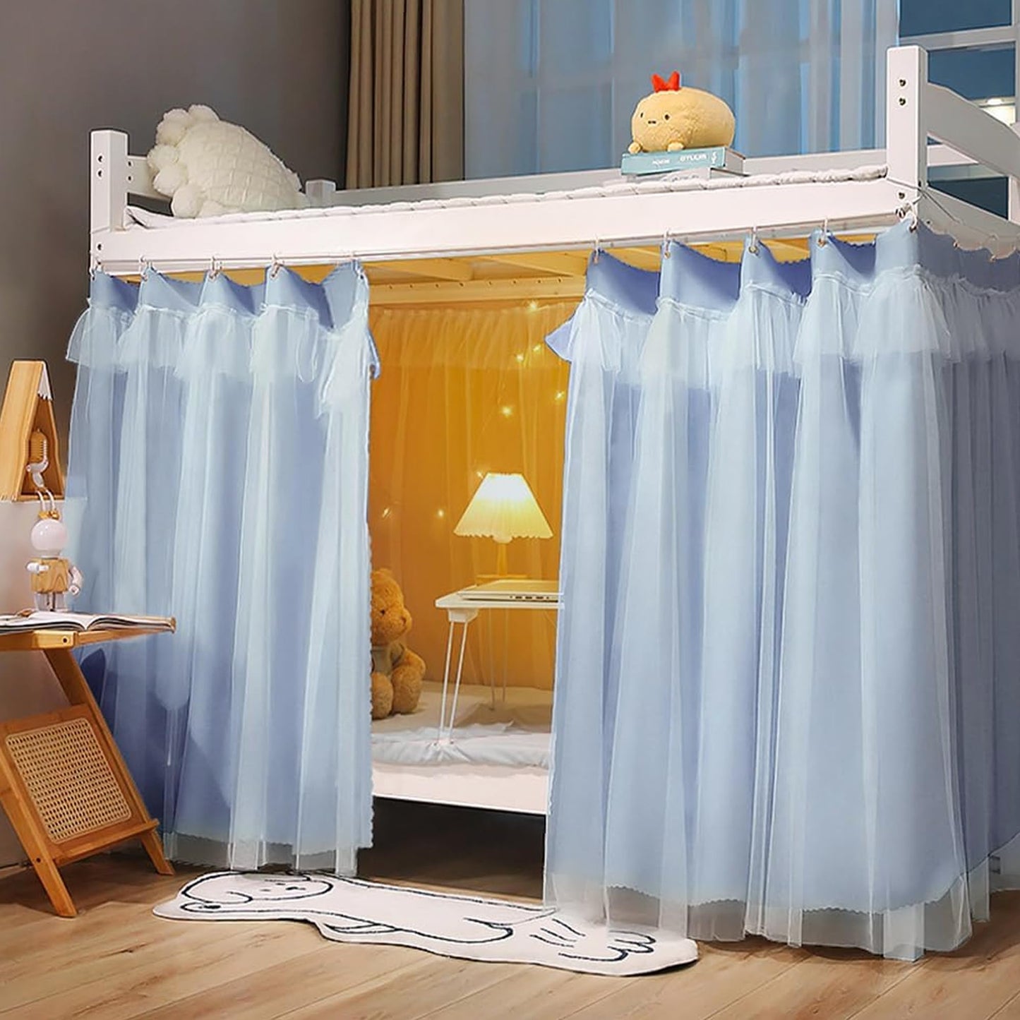 Mocarly Dorm Single Twin Bunk Bed Tents Drapes Dustproof Blackout Underbed Cloth Bed Privacy Curtains (Blue-2panels, 47.2 x 78.7 in)