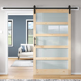 ROYMELO 48x84 inch Glass Sliding Barn Door Slab with 8ft Hardware Kit Included, 5-Panel Frosted Glass, Spruce Wood Support DIY Dyeing, Easy Assembly ROYMELO
