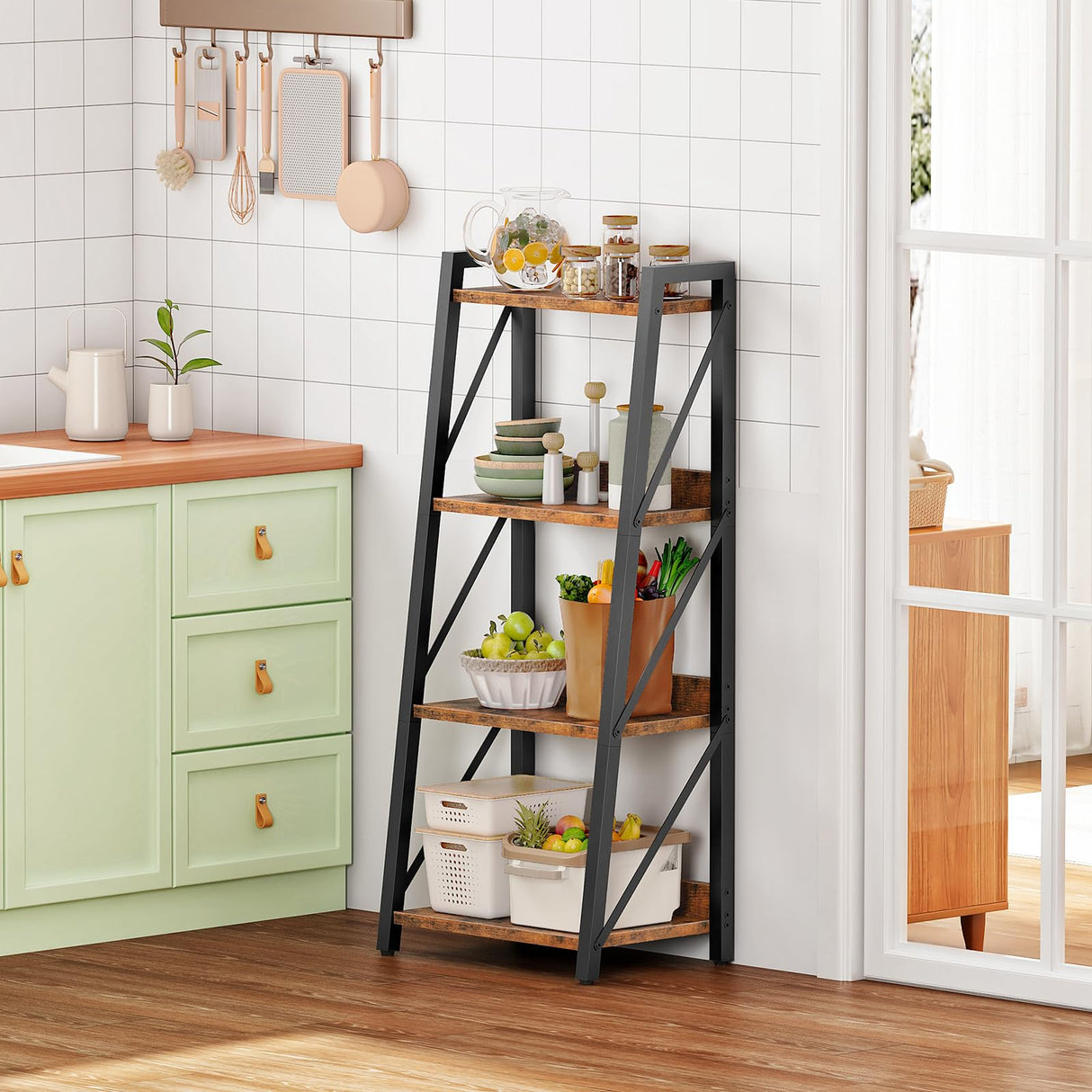 HOOBRO Ladder Shelf, 4-Tier Bookshelf, Corner Bookcase, Freestanding Storage Shelf Display Organizer, for Living Room, Bedroom, Home Office, Kitchen, Rustic Brown and Black BF304CJ01 HOOBRO