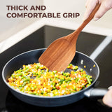 AIUHI Wooden Kitchen Utensils Set, Smooth Finish Wooden Spoons for Cooking, Teak Wood Cooking Utensils Set for Kitchen Essential Tools AIUHI