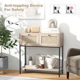 Giantex Console Table with Rattan Drawers - 31.5" Entryway Table w/ 2 Drawers & Open Storage Shelf, Metal Frame, Boho Style Long Sofa Side Table, Narrow Entry Table for Living Room Foyer Hallway Giantex