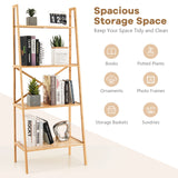 Giantex 4-Tier Bamboo Bookshelf, Multifunctional Storage Display Rack Shelves with Anti-Tipping Device, Natural Bamboo Ladder Shelf for Home Office Kitchen Bathroom Giantex