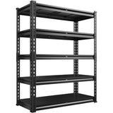 REIBII 72" H Garage Shelving 5-Tier Heavy Duty Storage Shelves 2000LBS Metal Storage Utility Rack for Commercial Warehouse Pantry Kitchen,Black,72" Hx 40" Wx18 D REIBII